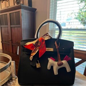 Black Structured Satchel with Gold Hardware